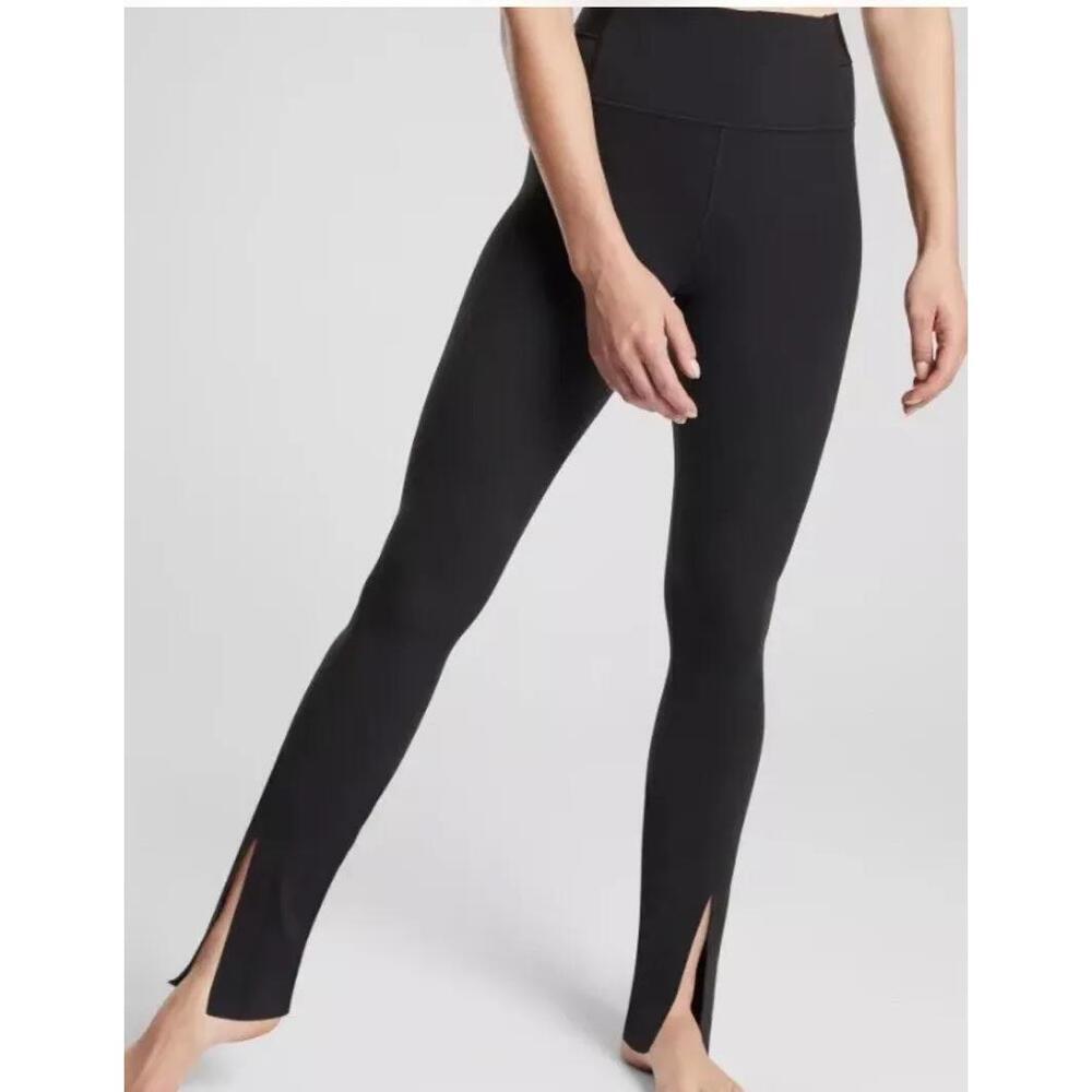 Athleta Aura Split Pant Black Nylon Spandex High Waisted Leggings Size Medium